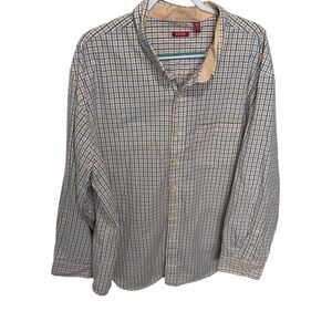 Izod Men's 3XL Button Up Shirt Peach & Blue Stripped Causal Cotton